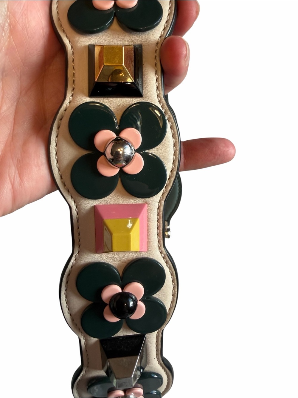 Authentic Fendi “Strap You” Muliticolor LeatherFlower & Pyramid Stud Strap - Picture 2 of 5